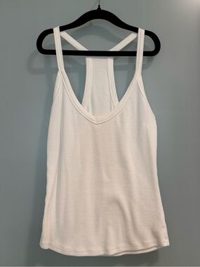 Women's White Racerback Tank Top - Lightweight Cotton V-Neck Layering Camisole
